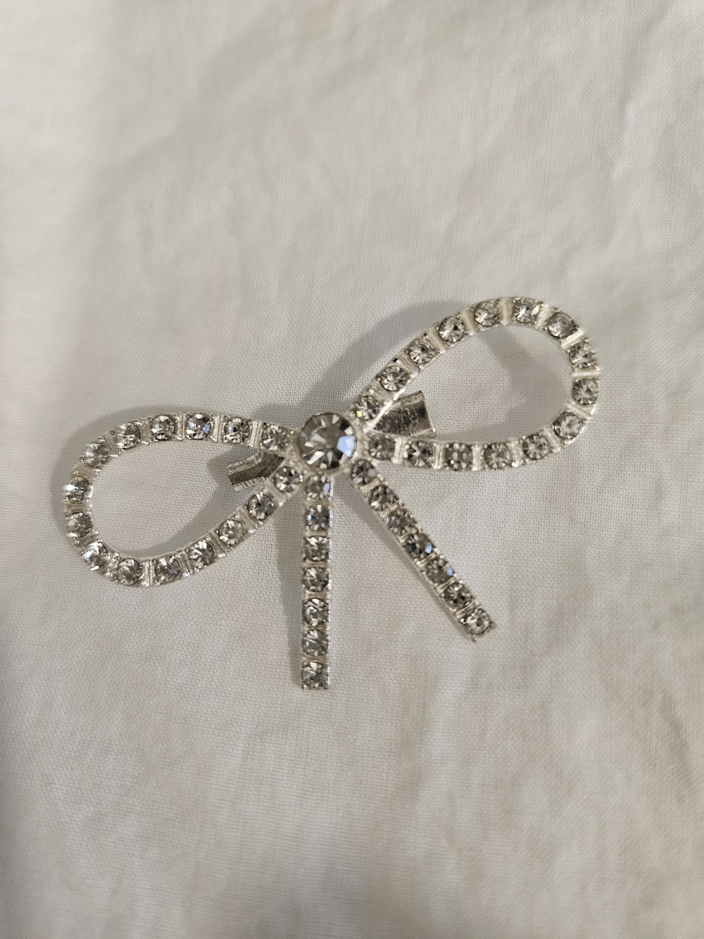 Crystal Bow Brooch - Silver Tone Rhinestone Accent
